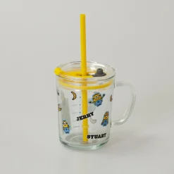 Tazza In Vetro Con Cannuccia - Minions (1Pz) (400Ml)*MINISO