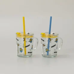 Tazza In Vetro Con Cannuccia - Minions (1Pz) (400Ml)*MINISO New